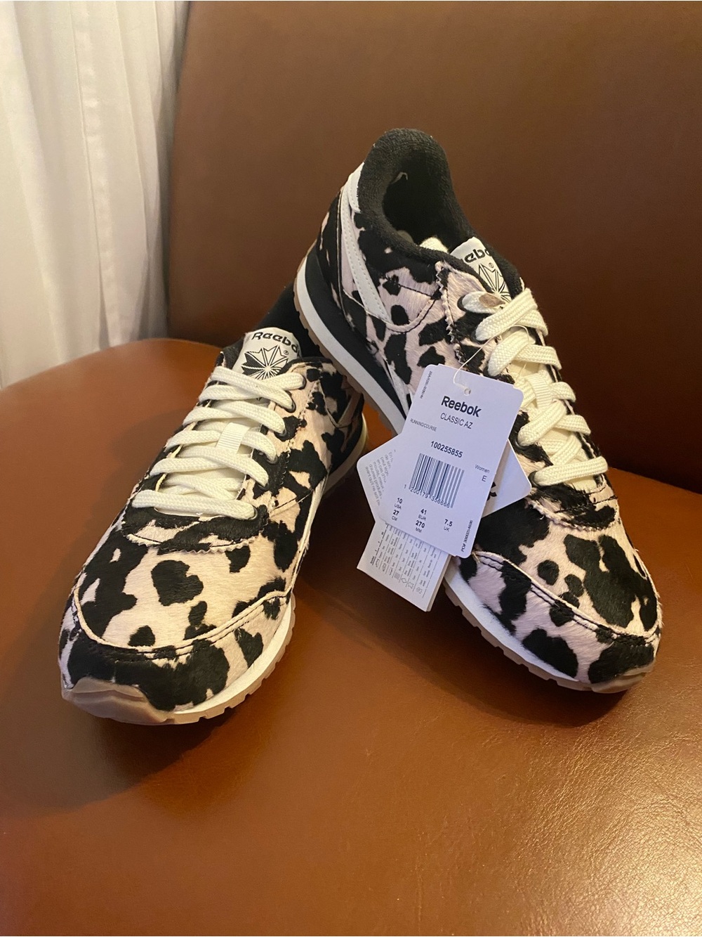 Reebok Women's Classic Cow-Print Sneakers - Black & White New